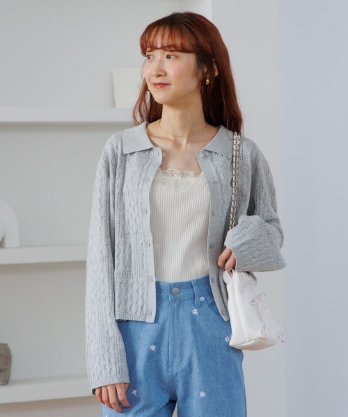 flower（フラワー）の「レーシーポロトップ（ポロシャツ・レディース・アイボリー/グレー・FREE）」の8枚目の写真