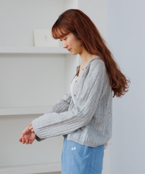 flower（フラワー）の「レーシーポロトップ（ポロシャツ・レディース・アイボリー/グレー・FREE）」の7枚目の写真