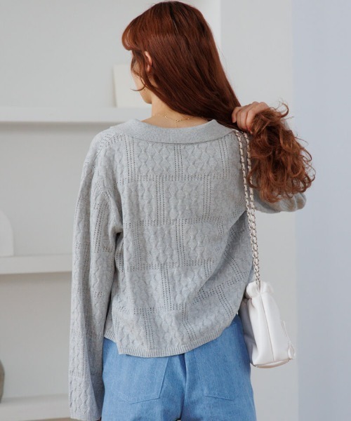 flower（フラワー）の「レーシーポロトップ（ポロシャツ・レディース・アイボリー/グレー・FREE）」の6枚目の写真