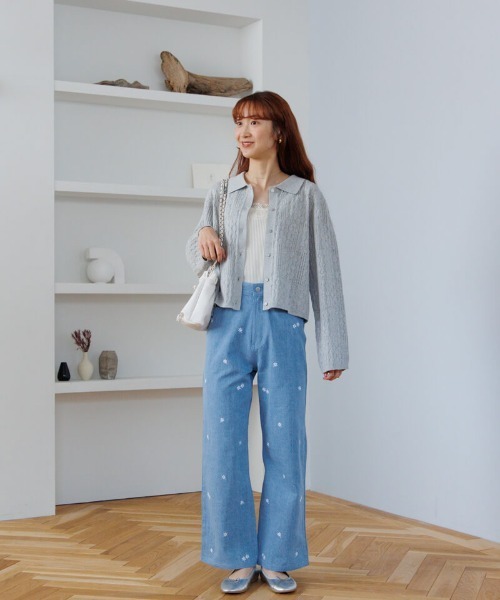 flower（フラワー）の「レーシーポロトップ（ポロシャツ・レディース・アイボリー/グレー・FREE）」の5枚目の写真