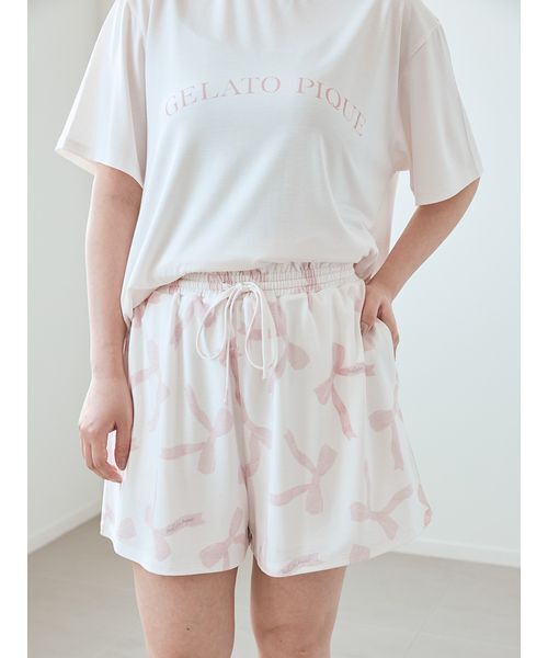 ジェラートピケ モチーフ4柄ワンポイントTシャツ& ショートパンツ チェリー セール】【接触冷感】モチーフ4柄ワンポイントTシャツ&ショート
