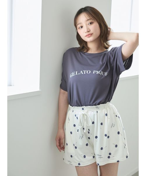 ジェラートピケ モチーフ4柄ワンポイントTシャツ& ショートパンツ チェリー セール】【接触冷感】モチーフ4柄ワンポイントTシャツ&ショート