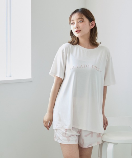 新品 ジェラートピケ ルームウェア カシュクール ワンピース パンツ 2点セット ONLINE限定】CAT柄ワンポイントTシャツ&ショートパンツセット