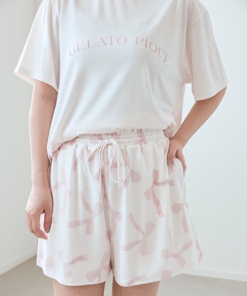 ジェラートピケ モチーフ4柄ワンポイントTシャツ& ショートパンツ チェリー セール】【接触冷感】モチーフ4柄ワンポイントTシャツ&ショート