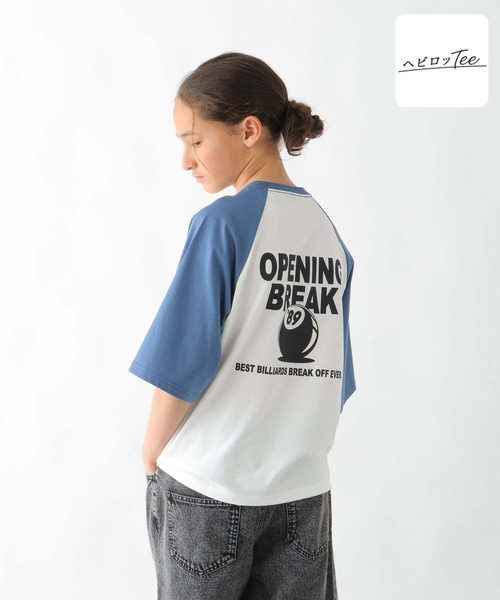 GLOBAL WORK(グローバルワーク)の「ヘビロッTEEラグランBIG/147389(Tシャツ/カットソー・キッズ・ホワイト×ブルー/ホワイト×ブラック/杢グレー・130cm/140cm/150cm/160cm/170cm)」の1枚目の写真