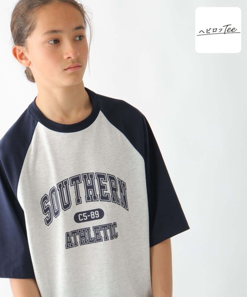 GLOBAL WORK(グローバルワーク)の「ヘビロッTEEラグランBIG/147389(Tシャツ/カットソー・キッズ・ホワイト×ブルー/ホワイト×ブラック/杢グレー・130cm/140cm/150cm/160cm/170cm)」の3枚目の写真