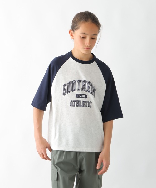 GLOBAL WORK(グローバルワーク)の「ヘビロッTEEラグランBIG/147389(Tシャツ/カットソー・キッズ・ホワイト×ブルー/ホワイト×ブラック/杢グレー・130cm/140cm/150cm/160cm/170cm)」の11枚目の写真