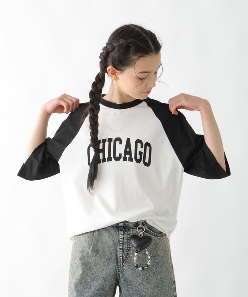 GLOBAL WORK(グローバルワーク)の「ヘビロッTEEラグランBIG/147389(Tシャツ/カットソー・キッズ・ホワイト×ブルー/ホワイト×ブラック/杢グレー・130cm/140cm/150cm/160cm/170cm)」の16枚目の写真