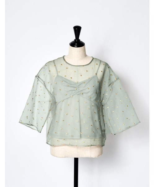 RUMCHE(ラムシェ)の「Dot Embroidery Sheer Tops / ドットエンブロイダリーシアーシャツ(その他トップス・レディース・ブラック/ライトグレー・FREE)」の3枚目の写真
