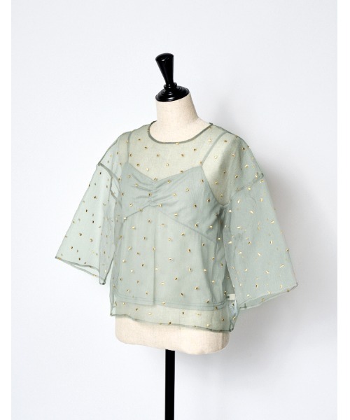 RUMCHE(ラムシェ)の「Dot Embroidery Sheer Tops / ドットエンブロイダリーシアーシャツ(その他トップス・レディース・ブラック/ライトグレー・FREE)」の4枚目の写真