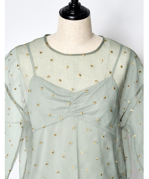 RUMCHE(ラムシェ)の「Dot Embroidery Sheer Tops / ドットエンブロイダリーシアーシャツ(その他トップス・レディース・ブラック/ライトグレー・FREE)」の6枚目の写真