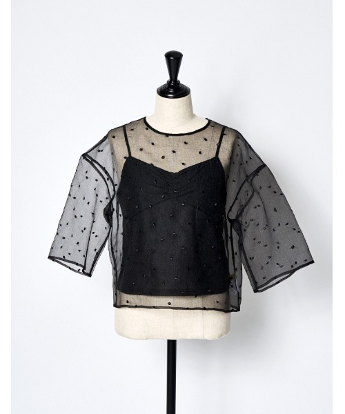 RUMCHE(ラムシェ)の「Dot Embroidery Sheer Tops / ドットエンブロイダリーシアーシャツ(その他トップス・レディース・ブラック/ライトグレー・FREE)」の12枚目の写真