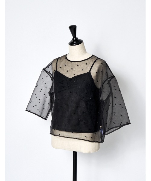 RUMCHE(ラムシェ)の「Dot Embroidery Sheer Tops / ドットエンブロイダリーシアーシャツ(その他トップス・レディース・ブラック/ライトグレー・FREE)」の13枚目の写真