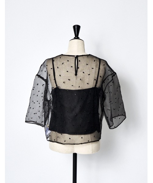 RUMCHE(ラムシェ)の「Dot Embroidery Sheer Tops / ドットエンブロイダリーシアーシャツ(その他トップス・レディース・ブラック/ライトグレー・FREE)」の14枚目の写真