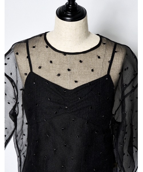 RUMCHE(ラムシェ)の「Dot Embroidery Sheer Tops / ドットエンブロイダリーシアーシャツ(その他トップス・レディース・ブラック/ライトグレー・FREE)」の15枚目の写真