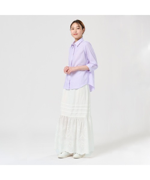 TOKYO SHIRTS(トウキョウシャツ)の「【Pitta Re:)】ふわっとガーゼシャツ 七分袖 綿100% レディースカジュアルシャツ(シャツ/ブラウス・レディース・パープル・LL/S/L/M)」の6枚目の写真