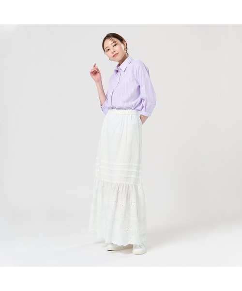 TOKYO SHIRTS(トウキョウシャツ)の「【Pitta Re:)】ふわっとガーゼシャツ 七分袖 綿100% レディースカジュアルシャツ(シャツ/ブラウス・レディース・パープル・LL/S/L/M)」の7枚目の写真