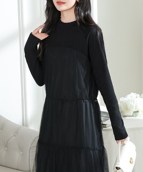 Lace Ladies(レースレディース)の「ビスチェ デザイン チュール 長袖 ドッキング ワンピース(ワンピース・レディース・ブラック/グレー/ホワイト×ブラック・FREE/S)」の10枚目の写真