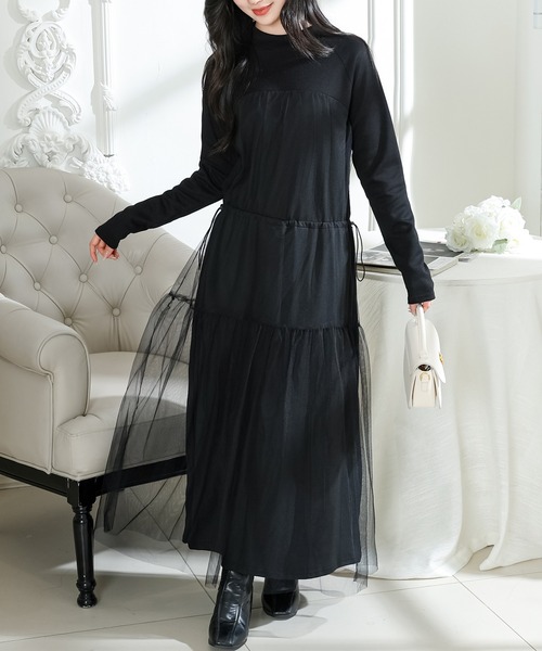 Lace Ladies(レースレディース)の「ビスチェ デザイン チュール 長袖 ドッキング ワンピース(ワンピース・レディース・ブラック/グレー/ホワイト×ブラック・FREE/S)」の11枚目の写真