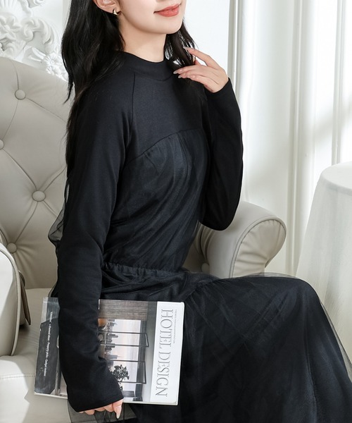 Lace Ladies(レースレディース)の「ビスチェ デザイン チュール 長袖 ドッキング ワンピース(ワンピース・レディース・ブラック/グレー/ホワイト×ブラック・FREE/S)」の13枚目の写真