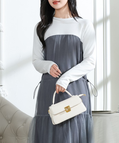 Lace Ladies(レースレディース)の「ビスチェ デザイン チュール 長袖 ドッキング ワンピース(ワンピース・レディース・ブラック/グレー/ホワイト×ブラック・FREE/S)」の5枚目の写真
