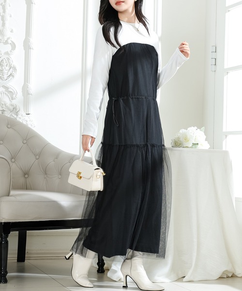 Lace Ladies(レースレディース)の「ビスチェ デザイン チュール 長袖 ドッキング ワンピース(ワンピース・レディース・ブラック/グレー/ホワイト×ブラック・FREE/S)」の17枚目の写真