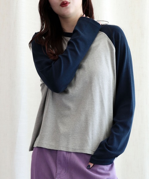 aimoha（アイモハ）の「ラグランスリーブ長袖Tシャツ（Tシャツ/カットソー・レディース・ネイビー/ブラック/グレー・FREE）」の3枚目の写真