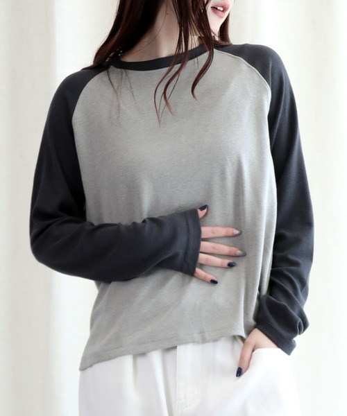 aimoha(アイモハ)の「ラグランスリーブ長袖Tシャツ(Tシャツ/カットソー・レディース・ネイビー/ブラック/グレー・FREE)」の15枚目の写真