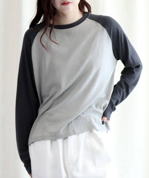 aimoha(アイモハ)の「ラグランスリーブ長袖Tシャツ(Tシャツ/カットソー・レディース・ネイビー/ブラック/グレー・FREE)」の12枚目の写真