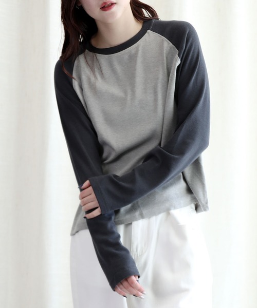 aimoha(アイモハ)の「ラグランスリーブ長袖Tシャツ(Tシャツ/カットソー・レディース・ネイビー/ブラック/グレー・FREE)」の16枚目の写真