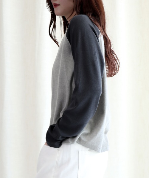 aimoha(アイモハ)の「ラグランスリーブ長袖Tシャツ(Tシャツ/カットソー・レディース・ネイビー/ブラック/グレー・FREE)」の14枚目の写真