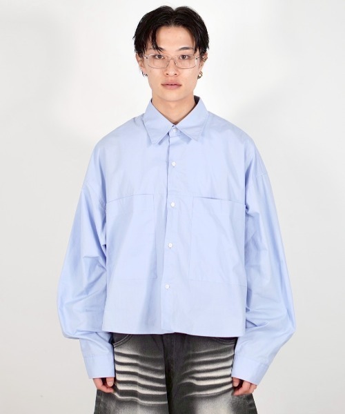 Chikashitsu +（チカシツプラス）の「【Chikashitsu +】cotton cropped shirt / 【チカシツプラス】コットンクロップド長袖シャツ（シャツ/ブラウス・メンズ・ライトブルー/ホワイト・ONE SIZE）」の21枚目の写真