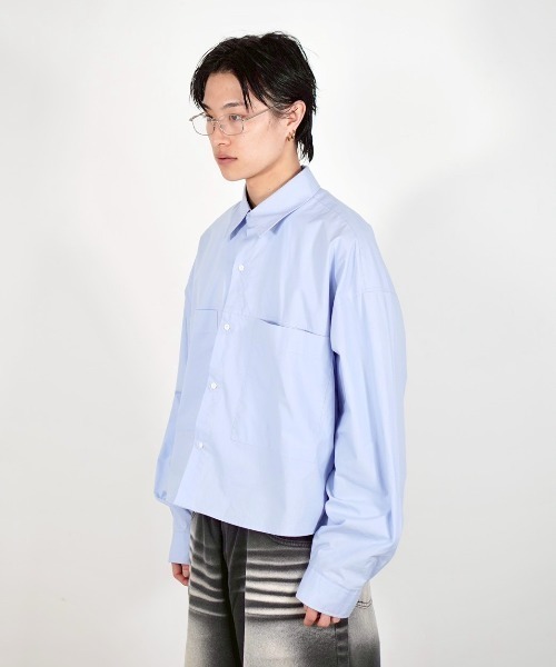 Chikashitsu +（チカシツプラス）の「【Chikashitsu +】cotton cropped shirt / 【チカシツプラス】コットンクロップド長袖シャツ（シャツ/ブラウス・メンズ・ライトブルー/ホワイト・ONE SIZE）」の22枚目の写真