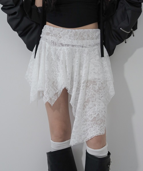 AD2010 コムデギャルソン フリル ミニスカート Yアシンメトリー 変形 COMME des GARCONS コムデギャルソンCOMME ウールピンストライプ