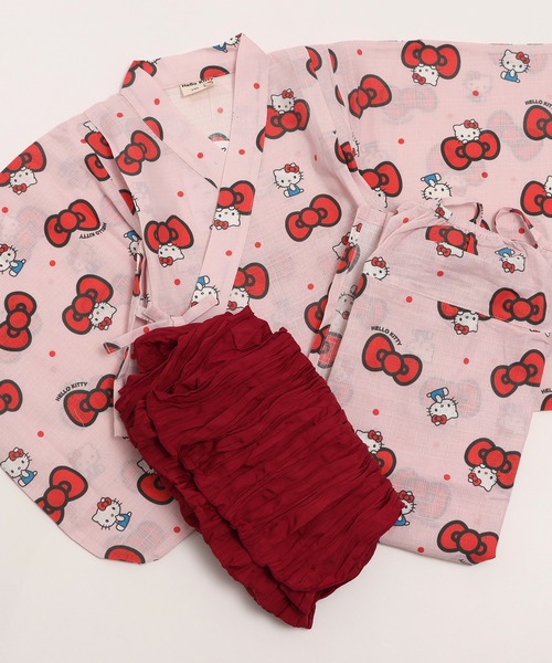 ⬛Sanrioハロー・キティ浴衣＆半幅帯セット sanrio ハローキティ キッズ 浴衣セット 3点セット サンドレス