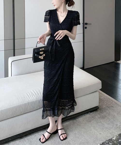 Jasmine Grandiflorum(ジャスミングランディフローラム)の「【Jasmine】フリルティアード風レースワンピース (SS)(ワンピース・レディース・ブラック/ホワイト・SMALL/MEDIUM)」の6枚目の写真