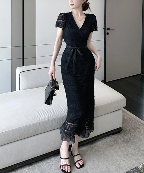Jasmine Grandiflorum(ジャスミングランディフローラム)の「【Jasmine】フリルティアード風レースワンピース (SS)(ワンピース・レディース・ブラック/ホワイト・SMALL/MEDIUM)」の8枚目の写真