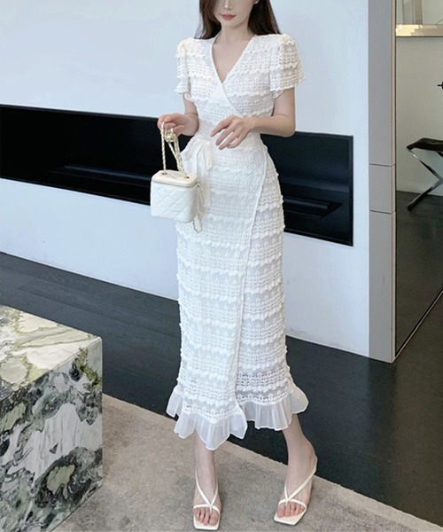 Jasmine Grandiflorum(ジャスミングランディフローラム)の「【Jasmine】フリルティアード風レースワンピース (SS)(ワンピース・レディース・ブラック/ホワイト・SMALL/MEDIUM)」の3枚目の写真