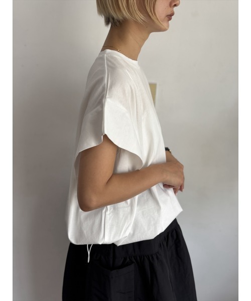 Day and Grade（デイアンドグレイド）の「フレンチスリーブドライタッチコットントップス（Tシャツ/カットソー・レディース・チャコールグレー/アイボリー・FREE）」の4枚目の写真