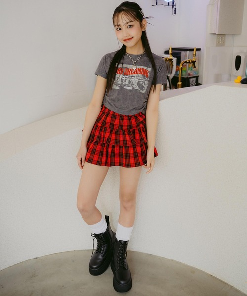 ANAP GｉRL（アナップガール）の「サイドシャーリング ロック Tシャツ（Tシャツ/カットソー・キッズ・ホワイト/杢グレー・S/M/XS）」の8枚目の写真