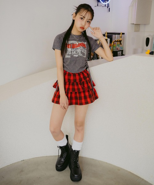 ANAP GｉRL（アナップガール）の「サイドシャーリング ロック Tシャツ（Tシャツ/カットソー・キッズ・ホワイト/杢グレー・S/M/XS）」の9枚目の写真