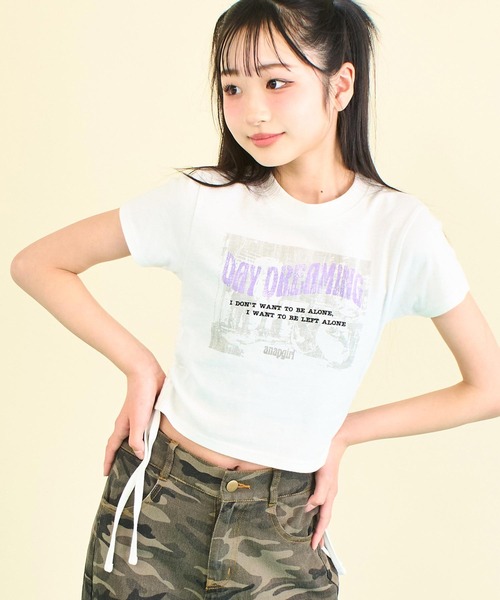ANAP GｉRL（アナップガール）の「サイドシャーリング ロック Tシャツ（Tシャツ/カットソー・キッズ・ホワイト/杢グレー・S/M/XS）」の12枚目の写真