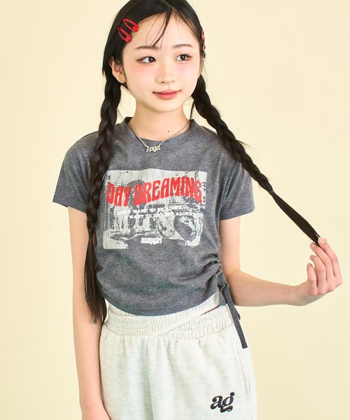 ANAP GｉRL（アナップガール）の「サイドシャーリング ロック Tシャツ（Tシャツ/カットソー・キッズ・ホワイト/杢グレー・S/M/XS）」の16枚目の写真