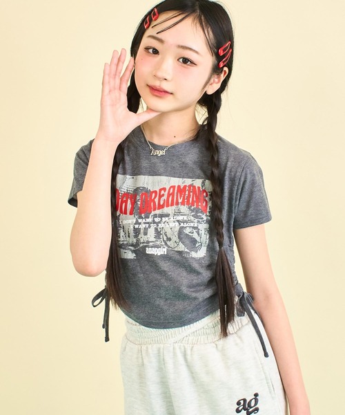 ANAP GｉRL（アナップガール）の「サイドシャーリング ロック Tシャツ（Tシャツ/カットソー・キッズ・ホワイト/杢グレー・S/M/XS）」の17枚目の写真