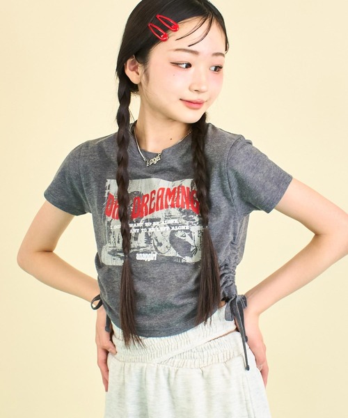ANAP GｉRL（アナップガール）の「サイドシャーリング ロック Tシャツ（Tシャツ/カットソー・キッズ・ホワイト/杢グレー・S/M/XS）」の18枚目の写真