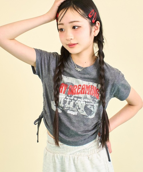 ANAP GｉRL（アナップガール）の「サイドシャーリング ロック Tシャツ（Tシャツ/カットソー・キッズ・ホワイト/杢グレー・S/M/XS）」の19枚目の写真