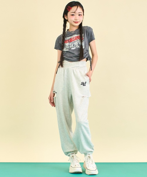ANAP GｉRL（アナップガール）の「サイドシャーリング ロック Tシャツ（Tシャツ/カットソー・キッズ・ホワイト/杢グレー・S/M/XS）」の20枚目の写真