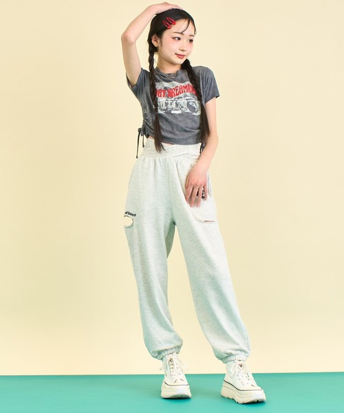 ANAP GｉRL（アナップガール）の「サイドシャーリング ロック Tシャツ（Tシャツ/カットソー・キッズ・ホワイト/杢グレー・S/M/XS）」の21枚目の写真