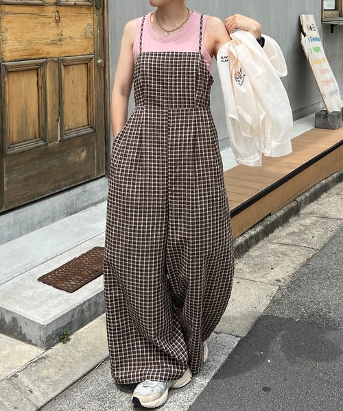 JUNOAH(ジュノア)の「バックリボンチェックロンパース(つなぎ/オールインワン・レディース・ブラウン/グリーン/オレンジ・LARGE/MEDIUM/SMALL)」の10枚目の写真