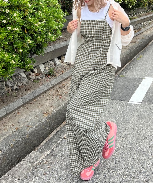 JUNOAH(ジュノア)の「バックリボンチェックロンパース(つなぎ/オールインワン・レディース・ブラウン/グリーン/オレンジ・LARGE/MEDIUM/SMALL)」の15枚目の写真
